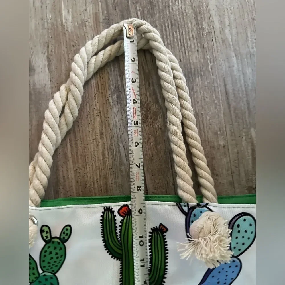 Water Resistant Canvas Beach Bag with Zipper, Cactus Large Beach Tote Bag new